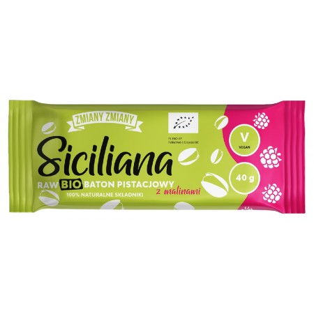 BATON PISTACJOWY Z MALINAMI SICILIANA RAW BEZGLUTENOWY BIO 40 g - ZMIANY ZMIANY