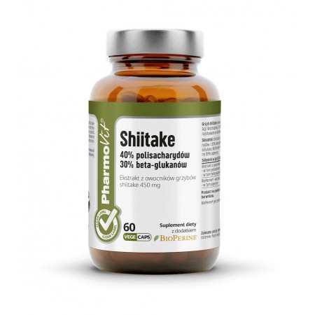 GRZYBY SHIITAKE EKSTRAKT (450 mg) BEZGLUTENOWY 60 KAPSUŁEK - PHARMOVIT (CLEAN LABEL)