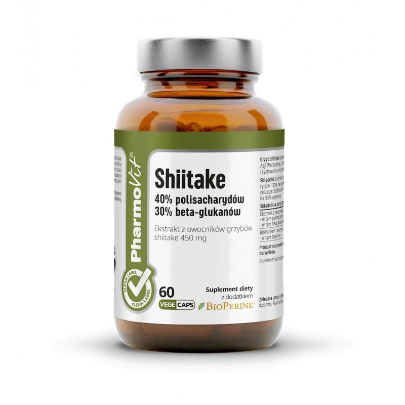 GRZYBY SHIITAKE EKSTRAKT (450 mg) BEZGLUTENOWY 60 KAPSUŁEK - PHARMOVIT (CLEAN LABEL)