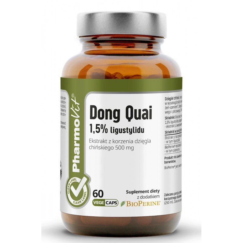 DZIĘGIEL CHIŃSKI (DONG QUAI) EKSTRAKT (500 mg) BEZGLUTENOWY 60 KAPSUŁEK - PHARMOVIT (CLEAN LABEL)