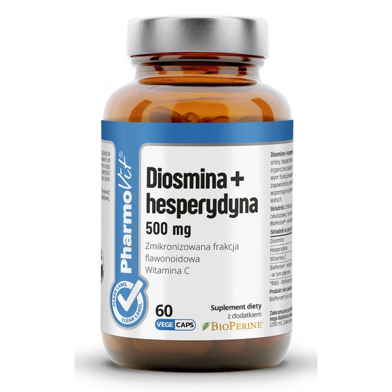 DIOSMINA + HESPERYDYNA (500 mg) BEZGLUTENOWA 60 KAPSUŁEK - PHARMOVIT (CLEAN LABEL)