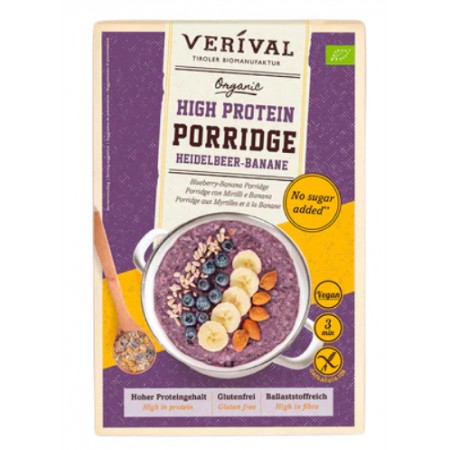 OWSIANKA PROTEINOWA Z BORÓWKĄ I BANANEM BEZ DODATKU CUKRÓW BEZGLUTENOWA BIO 350 g - VERIVAL