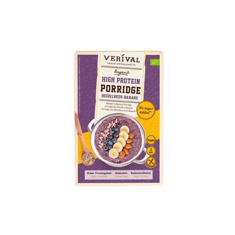 OWSIANKA PROTEINOWA Z BORÓWKĄ I BANANEM BEZ DODATKU CUKRÓW BEZGLUTENOWA BIO 350 g - VERIVAL