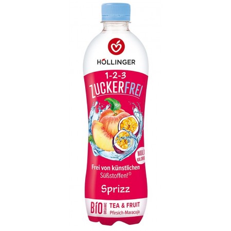 NAPÓJ GAZOWANY O SMAKU BRZOSKWINIA - MARAKUJA BEZ CUKRU BIO 500 ml - HOLLINGER