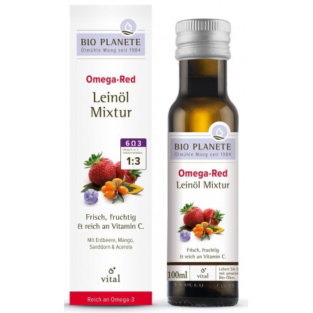 OMEGA RED - MIESZANKA Z OLEJEM LNIANYM (ROKITNIK, MANGO, ACEROLA, TRUSKAWKA) BIO 100 ml - BIO PLANETE