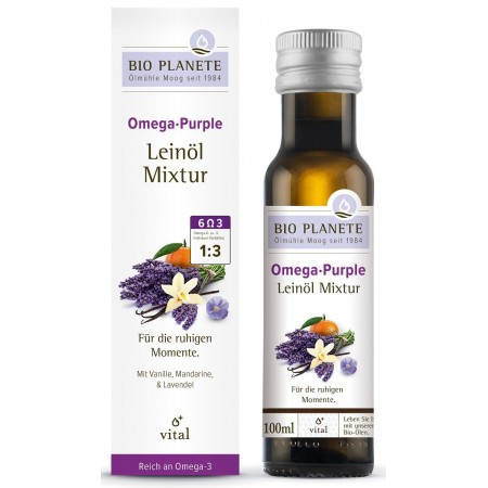 OMEGA PURPLE - MIESZANKA Z OLEJEM LNIANYM (MANDARYNKA, WANILIA, LAWENDA) BIO 100 ml - BIO PLANETE