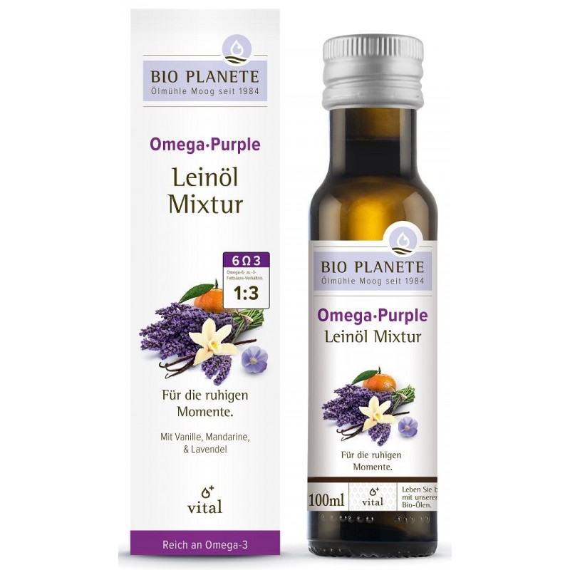OMEGA PURPLE - MIESZANKA Z OLEJEM LNIANYM (MANDARYNKA, WANILIA, LAWENDA) BIO 100 ml - BIO PLANETE