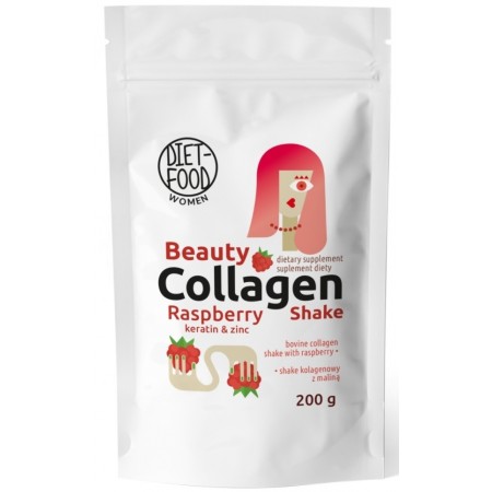 SHAKE KOLAGENOWY Z KERATYNĄ, CYNKIEM I MALINĄ 200 g - DIET-FOOD