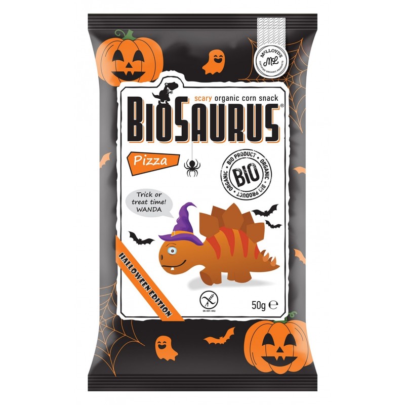 Chrupki kukurydziane Dinozaury HALLOWEEN o smaku pizzy BEZGL. BIO 50 g
