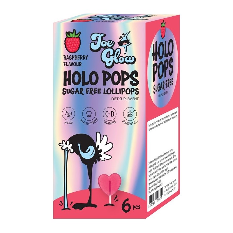 HOLOPOPS lizak bez cukru o smaku malinowym z wit C i D (6szt) 36g