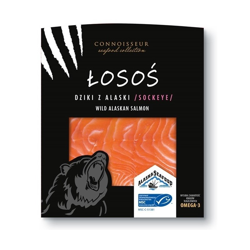 Łosoś pacyficzny dziki SOCKEYE w plastrach wędzony na zimno 75g