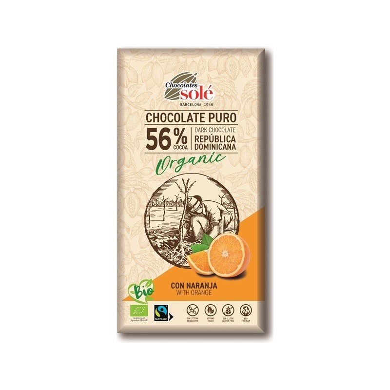 Czekolada gorzka 56% kakao z pomarańczą BIO 100 g