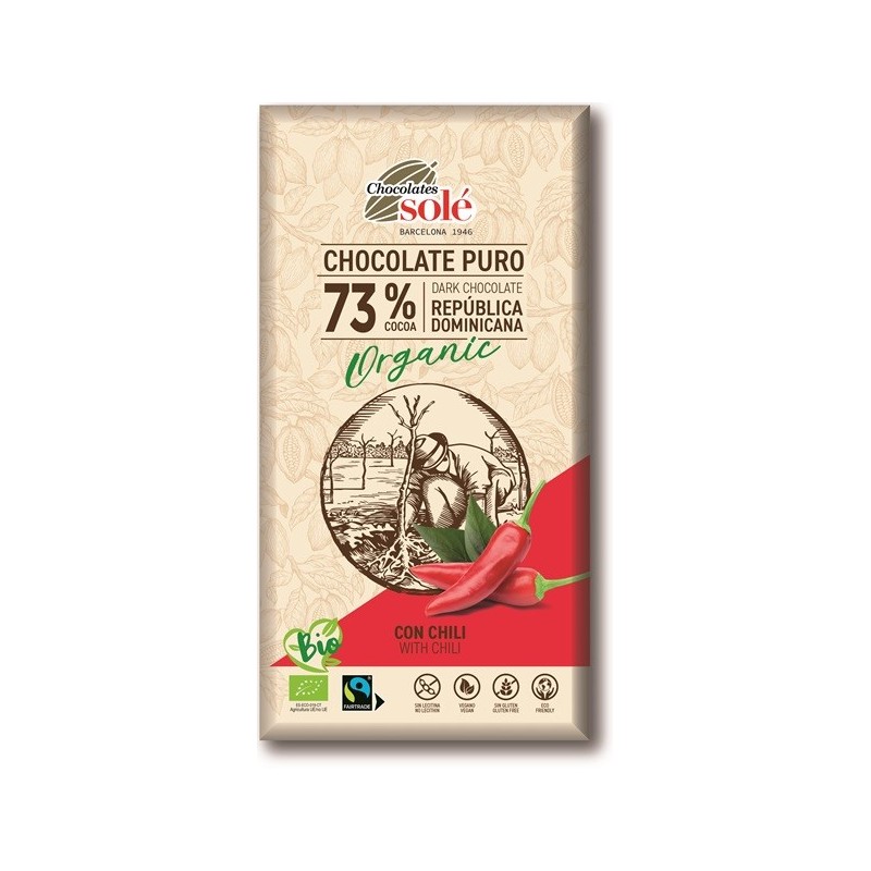 Czekolada gorzka 73% kakao z chili BIO 100 g