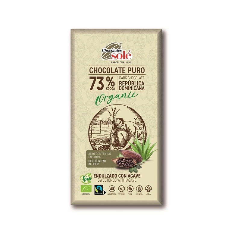 Czekolada gorzka 73% kakao słodzona syropem z agawy BIO 100 g