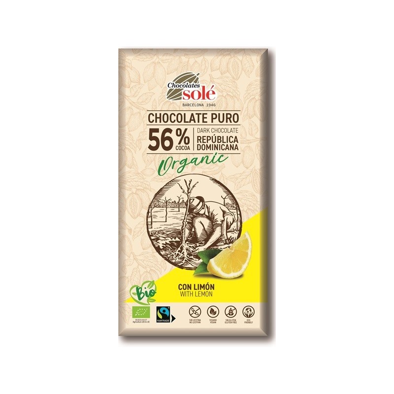 Czekolada gorzka 56% kakao z cytryną BIO 100 g