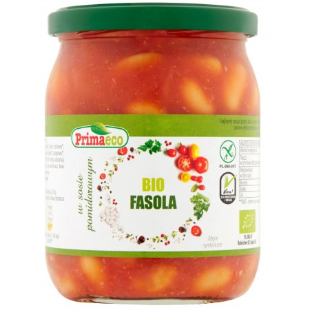 FASOLA W SOSIE POMIDOROWYM BEZGLUTENOWA BIO 440 g - PRIMAECO