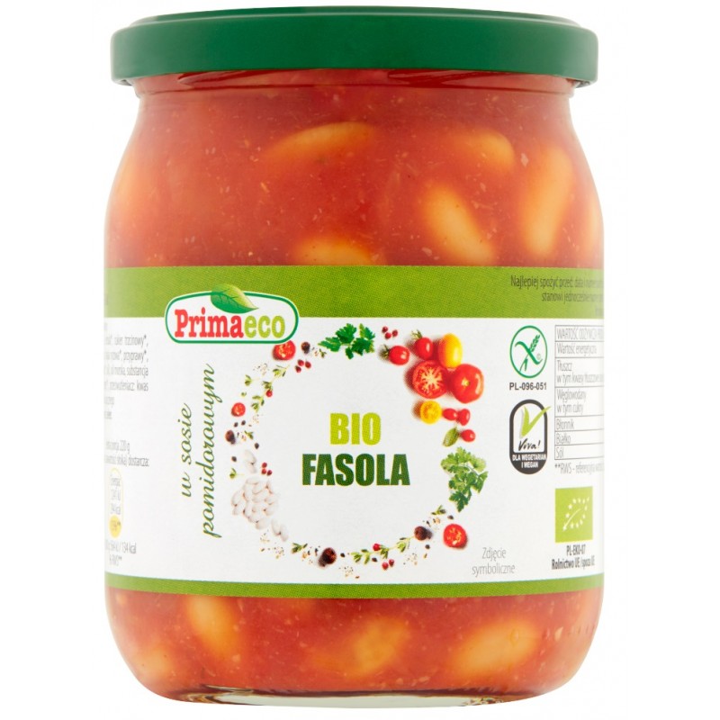 FASOLA W SOSIE POMIDOROWYM BEZGLUTENOWA BIO 440 g - PRIMAECO