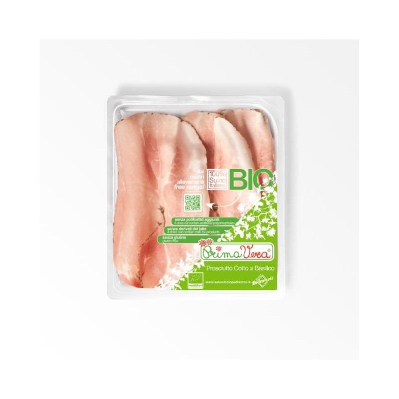 SZYNKA GOTOWANA PROSCIUTTO COTTO Z BAZYLIĄ PLASTRY BEZGLUTENOWA BIO 100 g - PRIMAVERA