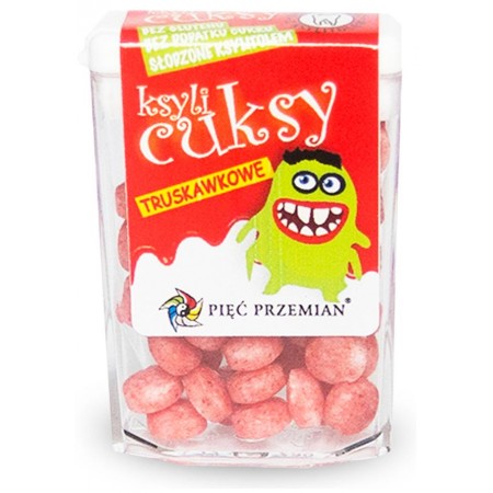 CUKIERKI Z KSYLITOLU KSYLICUKSY O SMAKU TRUSKAWKOWYM BEZGLUTENOWE 13 g - PIĘĆ PRZEMIAN