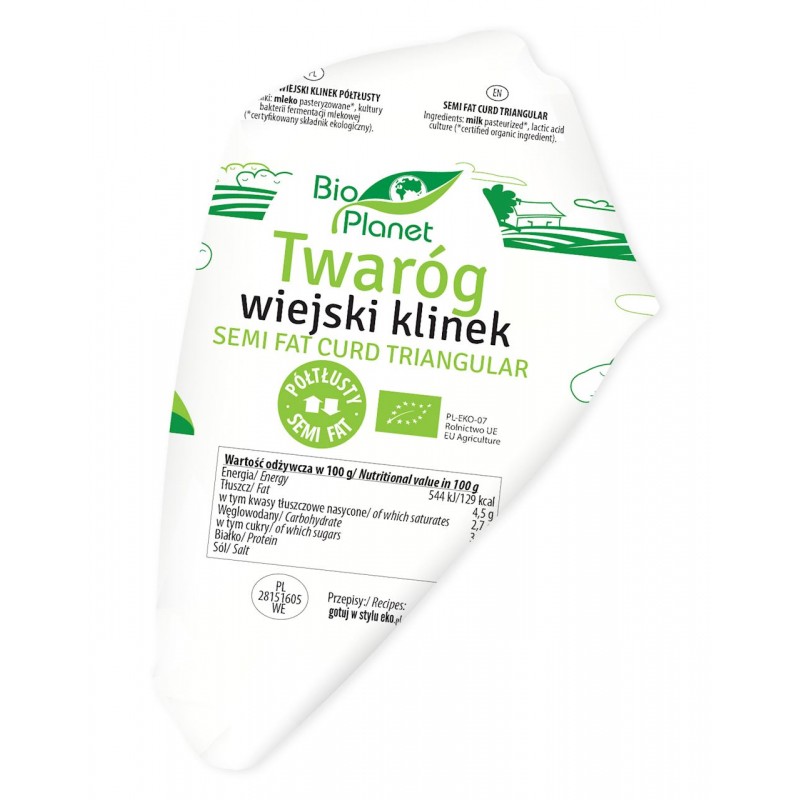 TWARÓG WIEJSKI KLINEK PÓŁTŁUSTY BIO (około 0,25 kg) - BIO PLANET