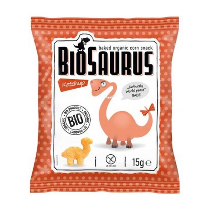 Chrupki kukurydziane Dinozaury o smaku ketchupowym BEZGL. BIO 15 g BioSaurus